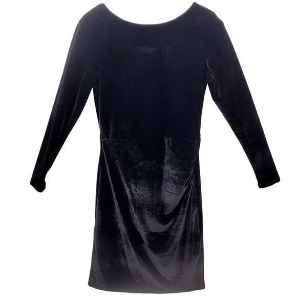 Pure Collection Black Velvet Side Gather Stretchy‎  Long Sleeve Bodycon Dress - Picture 1 of 16